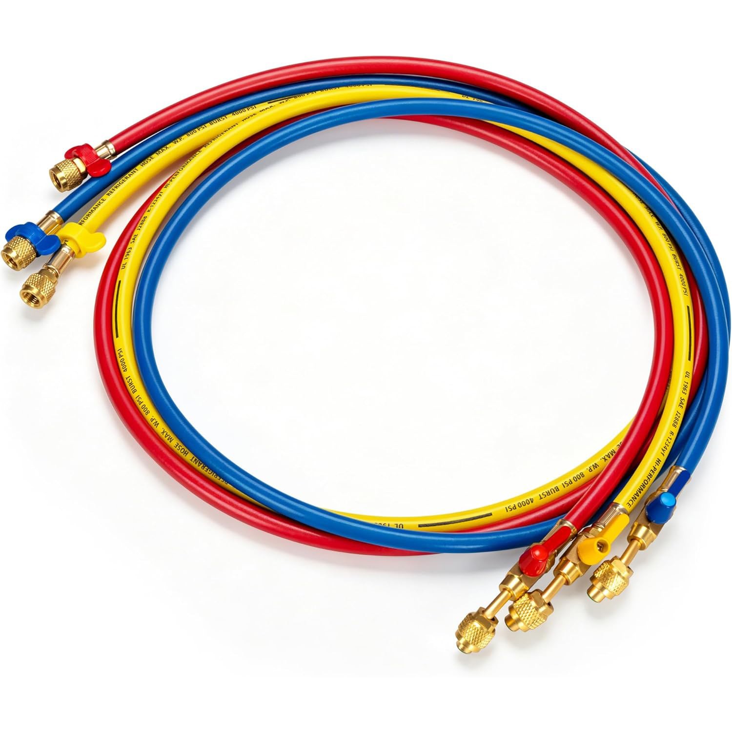 6FT A2L HVAC Refrigerant Charging Hoses & Ball Valve 1/4in for R32 R410A R1234yf