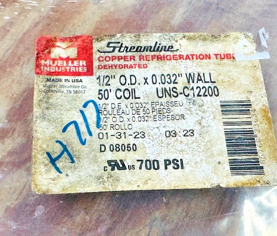 Mueller Streamline 1/2″ x 50 Ft Copper Refrigeration Tubing D08050P
