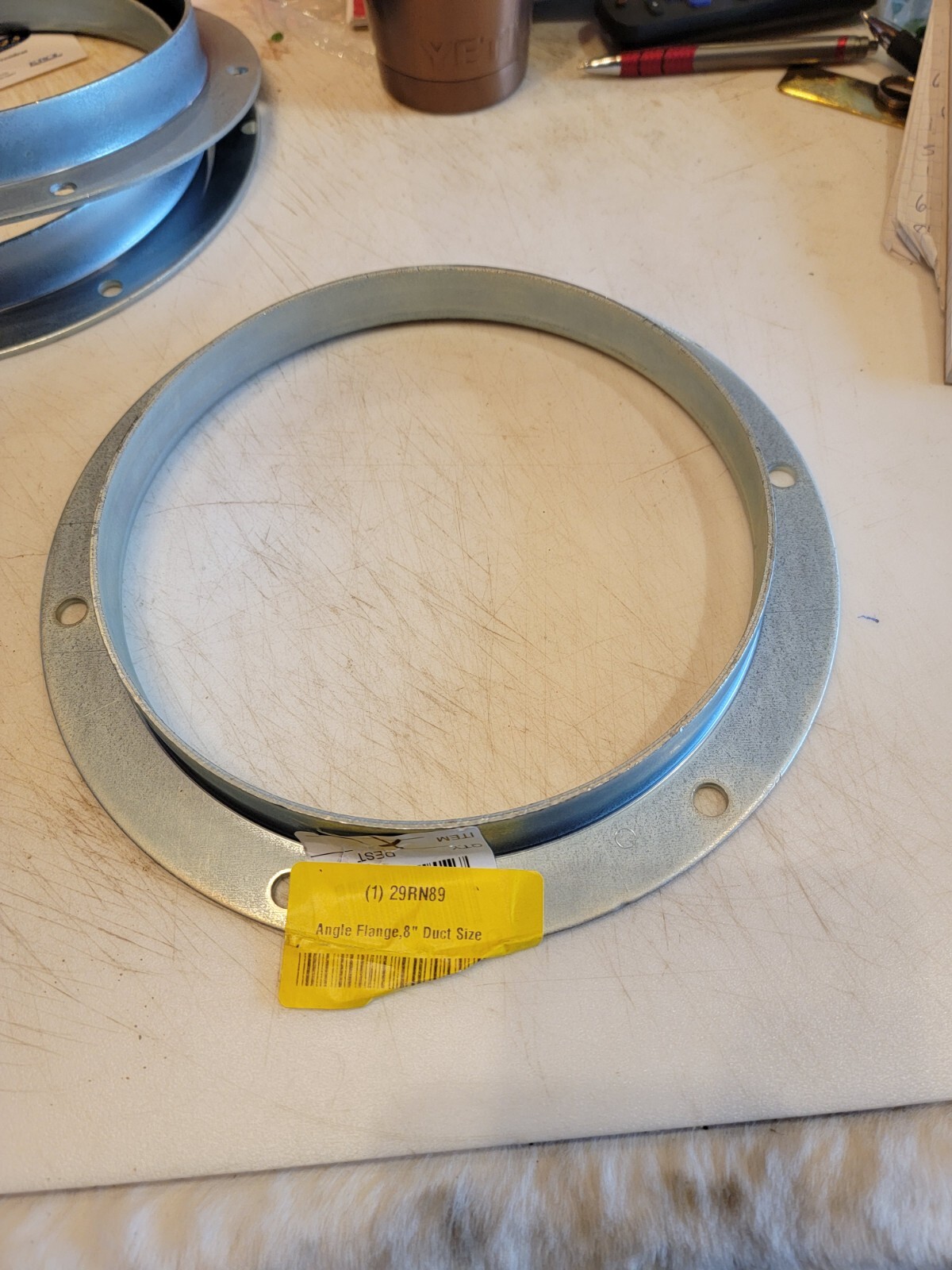 Nordfab 8010000145 Round Angle Flange, 8 In Duct Dia, Galvanized Steel, 22 Ga,