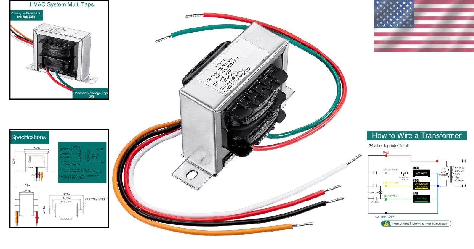 Reliable 24V 40VA Control Transformer with Multi Tap – For HVAC Systems