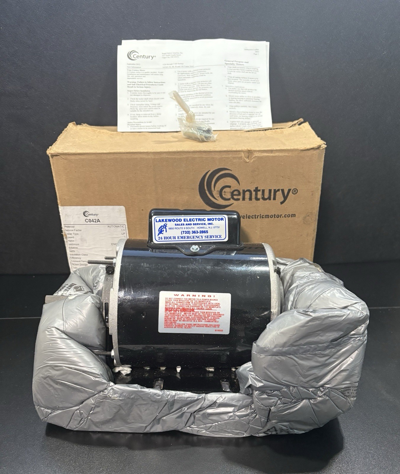 CENTURY C042A Electric Motor 1/4HP 115/230V 1700RPM Frame 48Z with Free Shipping