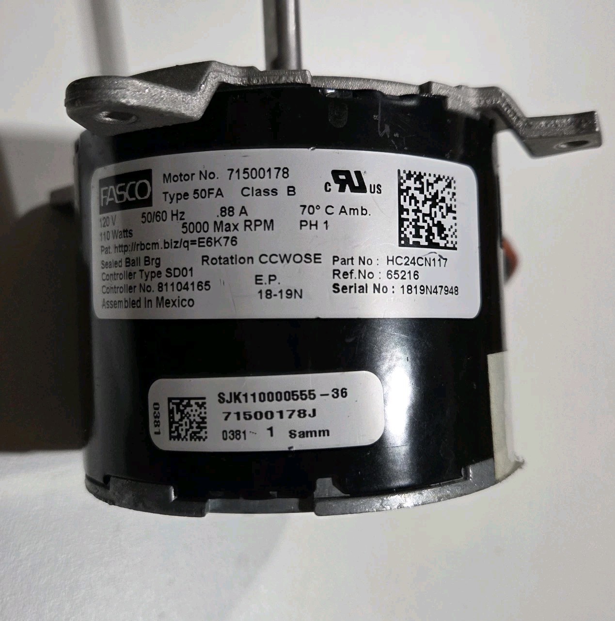 71500178 HC24CN117 81104165 inducer motor not tested sold as is