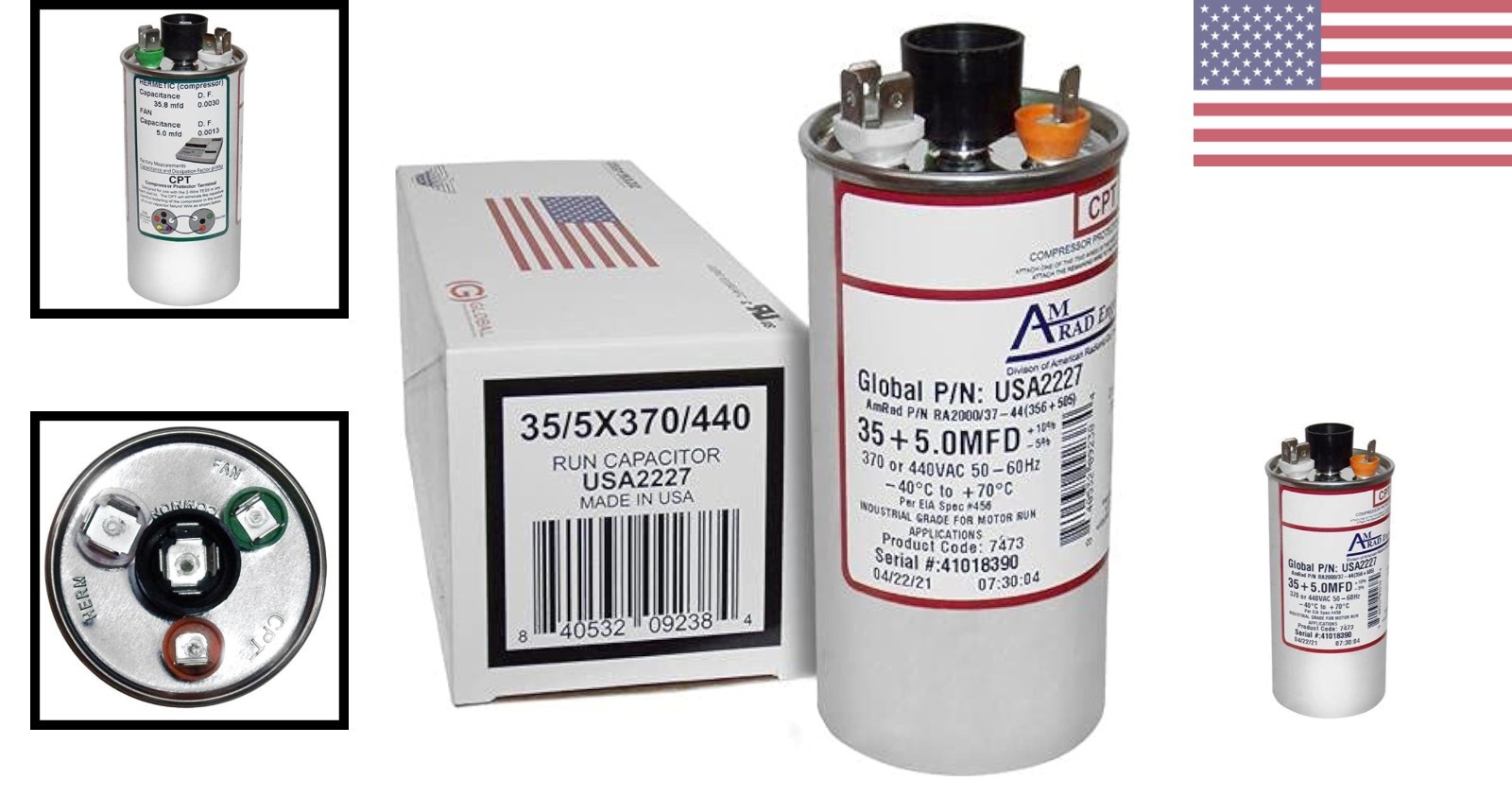Goodman U.S.A. 35 + 5 uf 370/440 VAC Dual Universal Capacitor for HVAC Systems