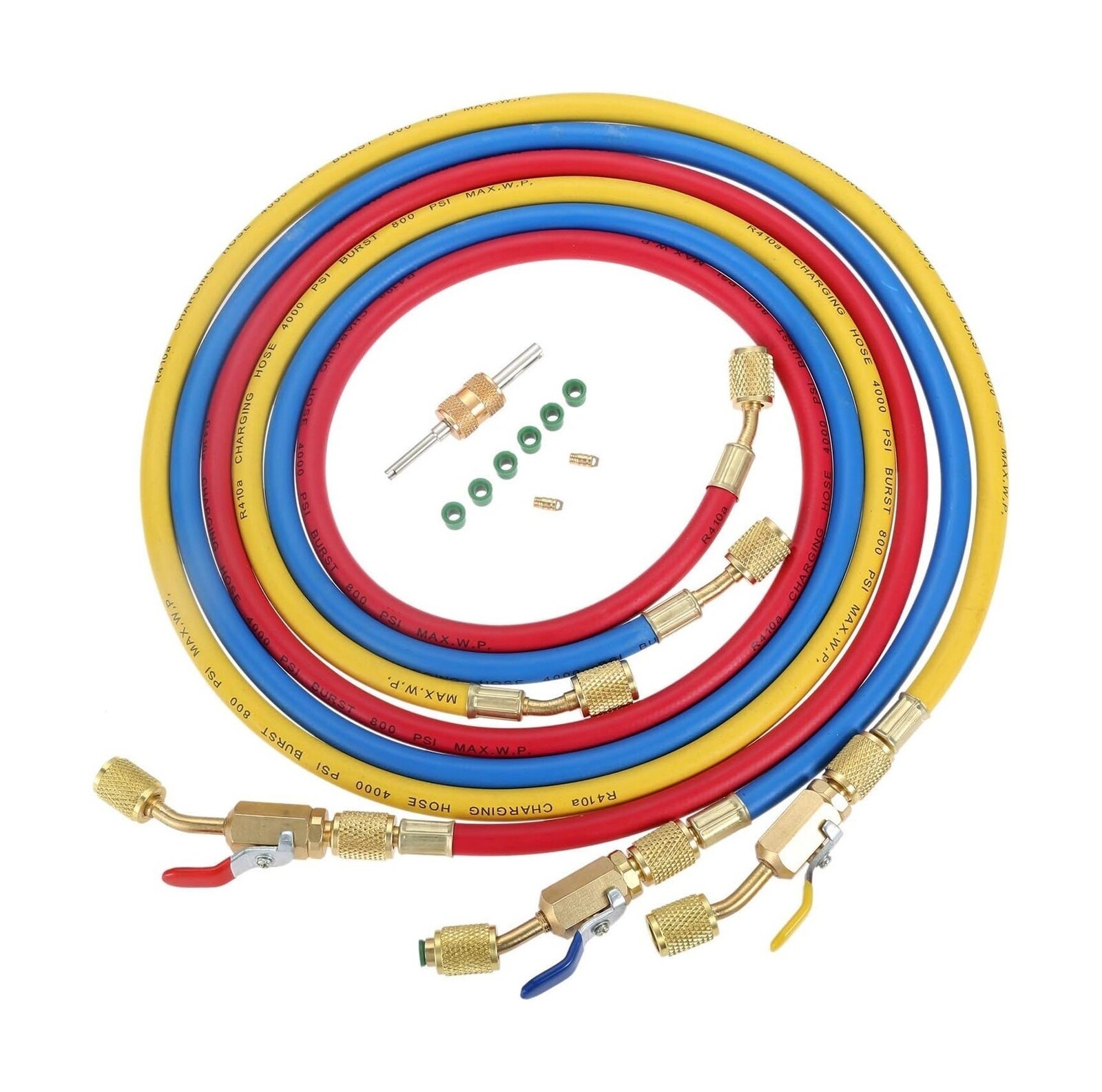 Yellow Jacket Manifold Hose Set, 72 in, Red, Yellow, Blue