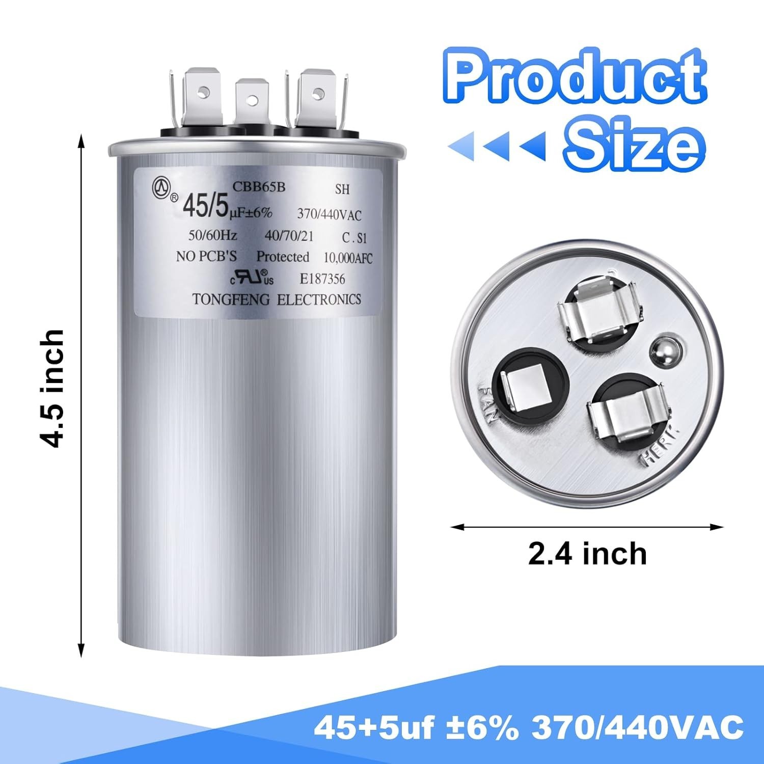 Durable 45/5 µF Round Capacitor – 370V/440V for HVAC Applications, Certified