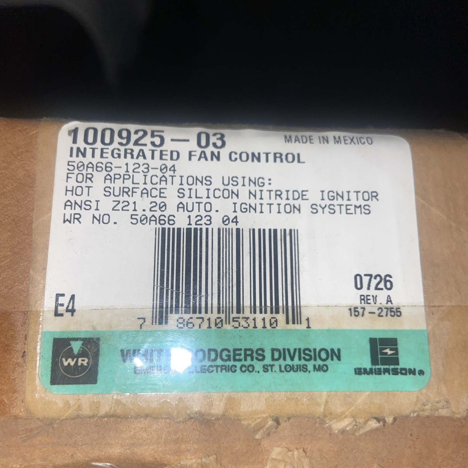 White-Rodgers 100925-03 Integrated Fan Control 50A66-123-04
