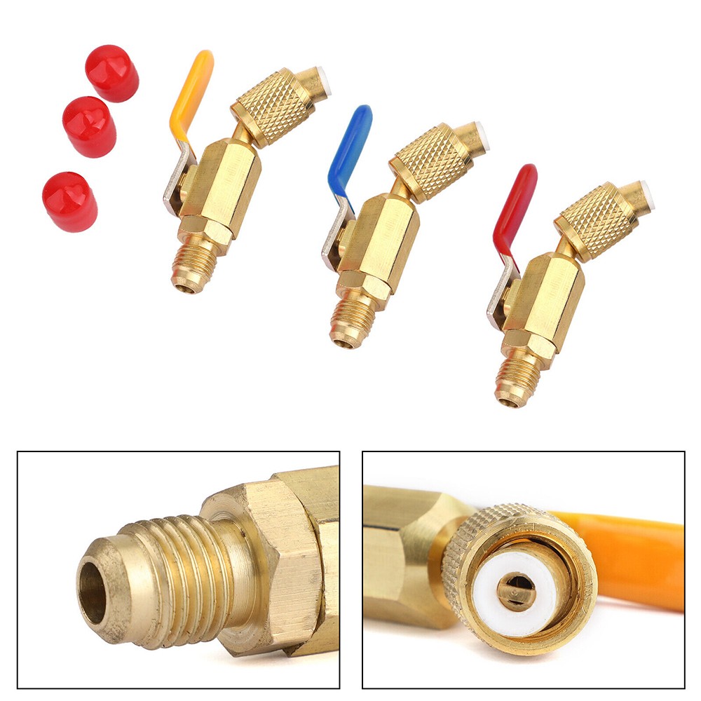 1/4“SAE Coolant Angled Small Ball Valve 3PCS Charging Hoses AC Refrigerant Tools