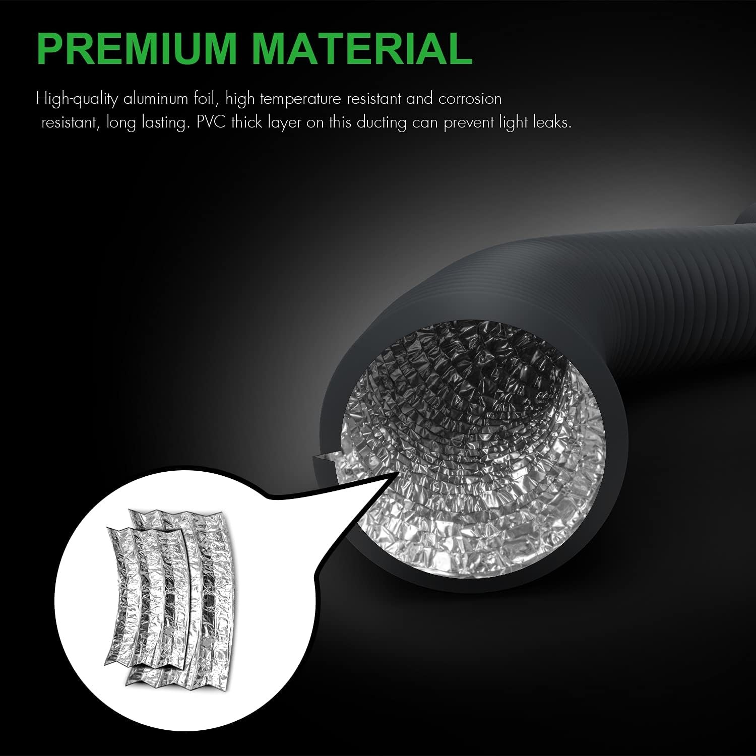 iPower Flexible 3 Inch 8 Feet Aluminum Ducting 4 Layer PVC 3 in 8ft, Gray