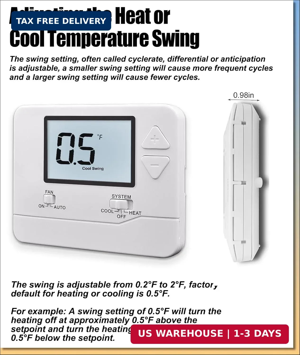 Heagstat 1H/1C Non-Programmable Thermostat for Home Single-Stage System | Separa