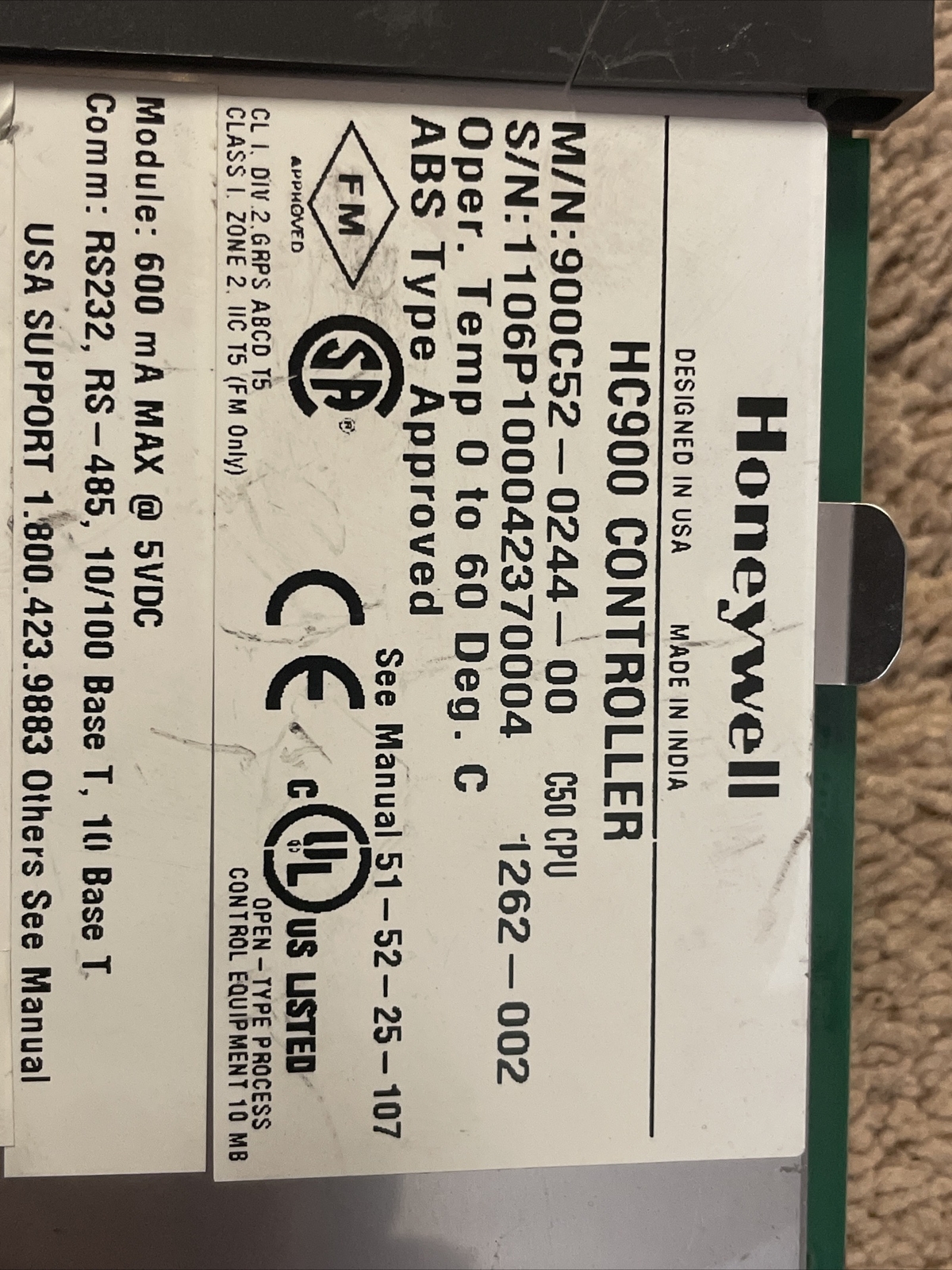 Refurbish HONEYWELL HC900 Controller, M/N: 900C52-0244-00