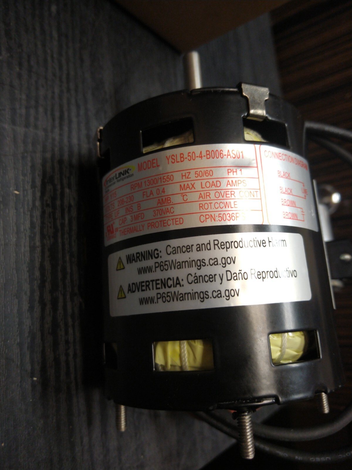 Heatcraft InterLink 5036PS Fan Motor, 208-230 Volt, 50/60HZ, PH1, 1300/1550 RPM