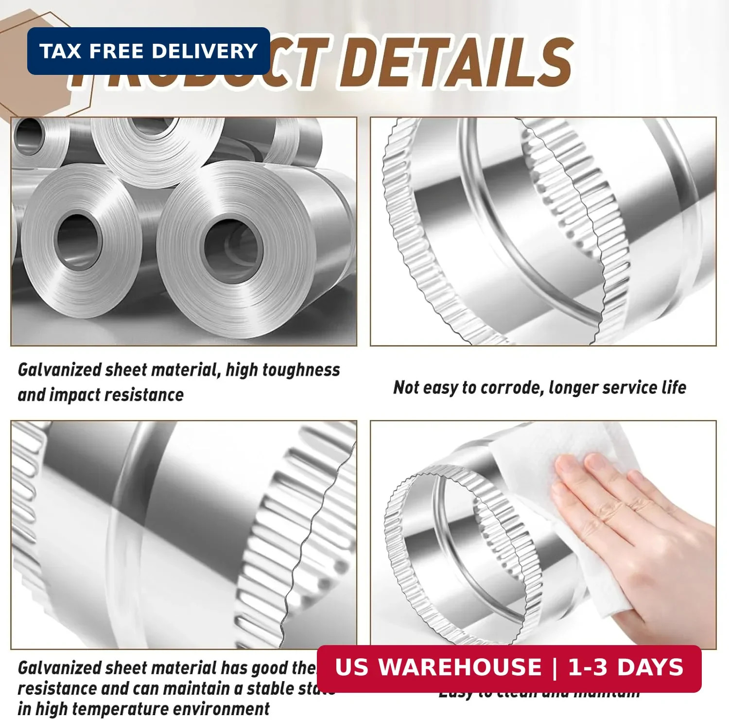 4 Inch Duct Connector Galvanized Steel Dryer Vent Connector Flexible Round Venti
