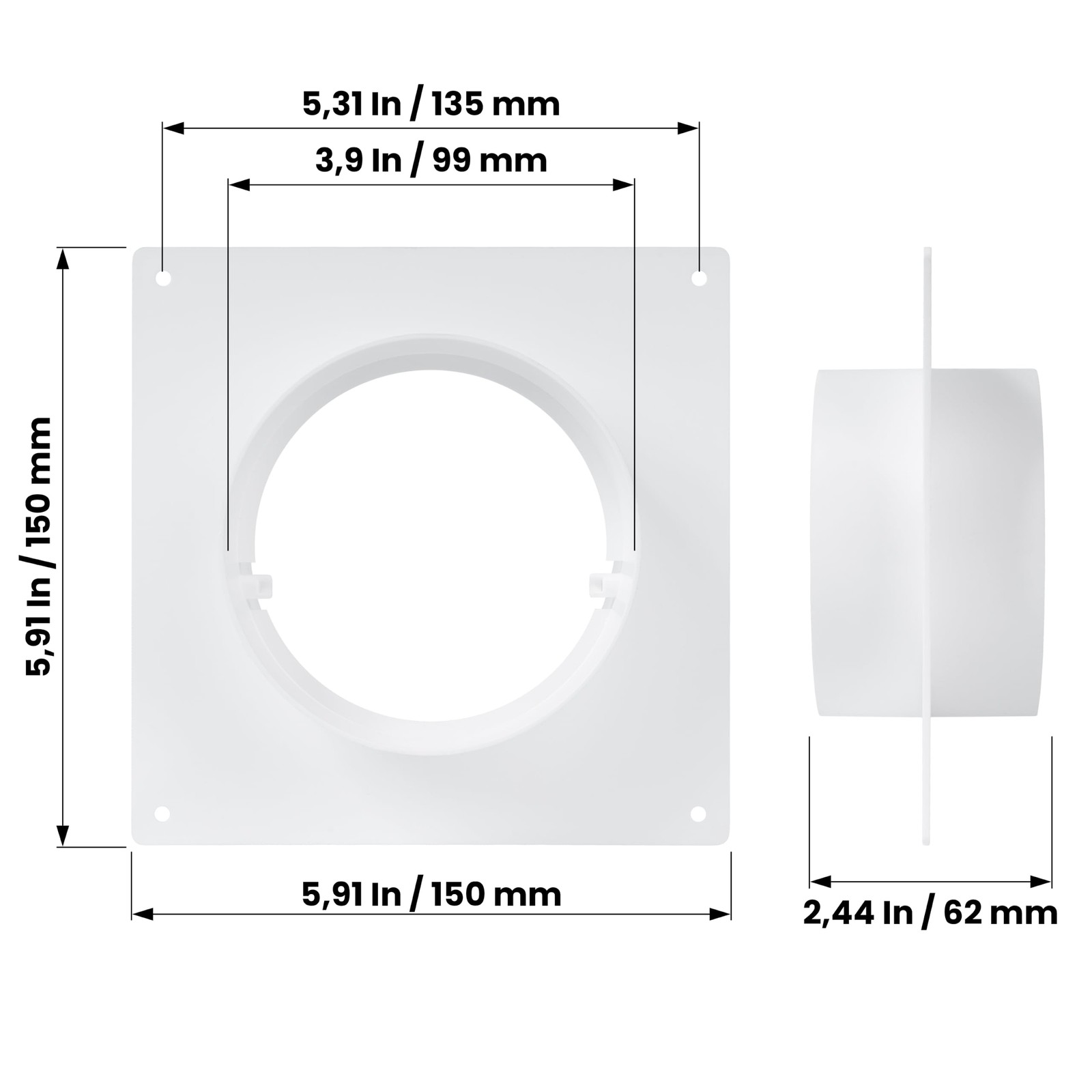 Repa Market 4 Inch Duct Connector Flange – Plastic Round Male 4 Inch, White