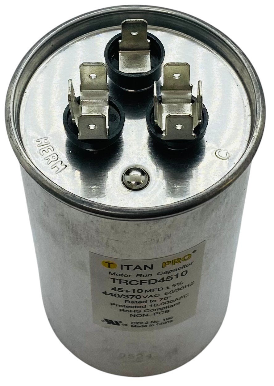 Titan Pro® Motor Run Capacitor | Round | 45 + 10 MFD | 370/440 Volt | TRCFD4510