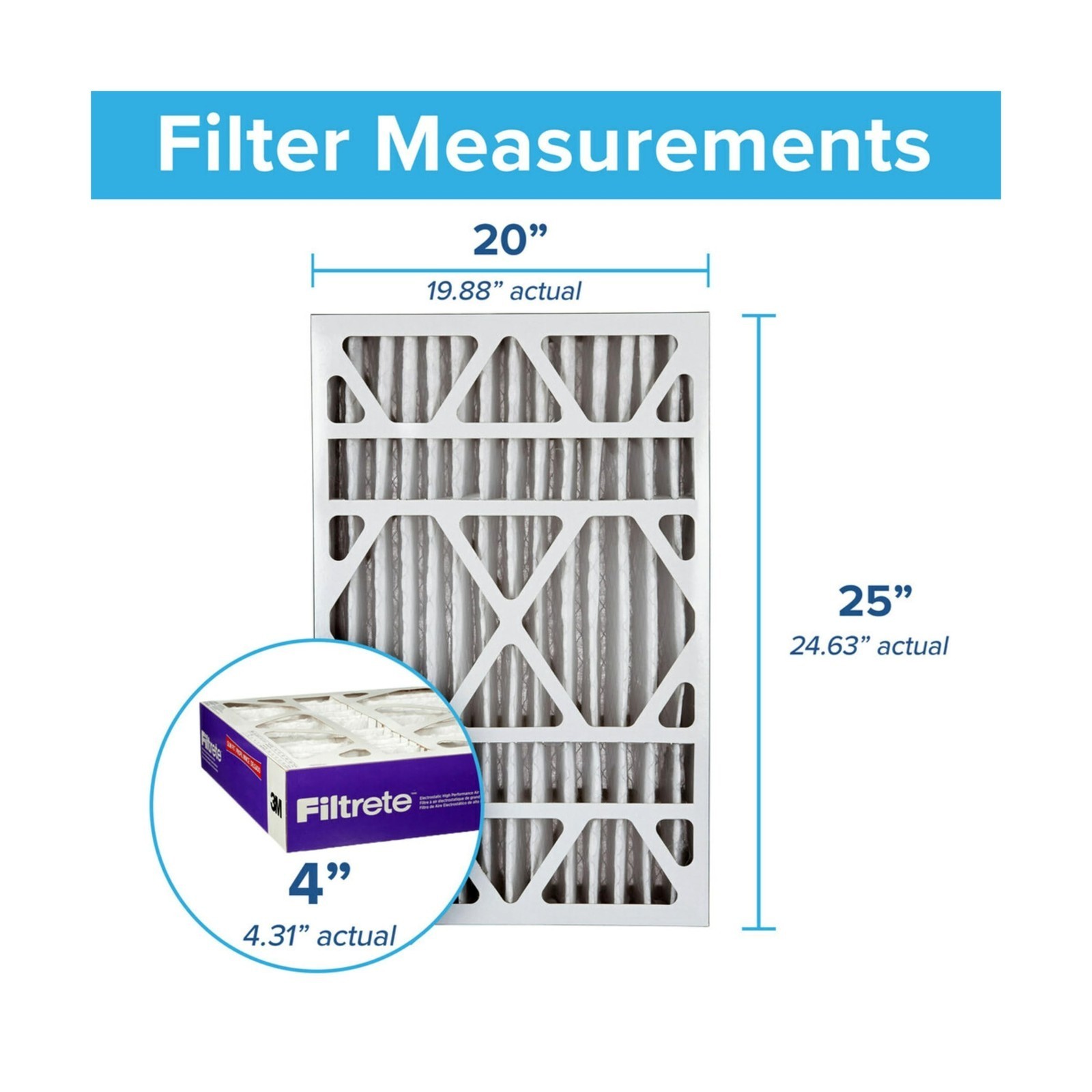 20x25x4 Air Filter MPR1550 MERV12 Electro 4-Pack 19.88×24.63×4.31