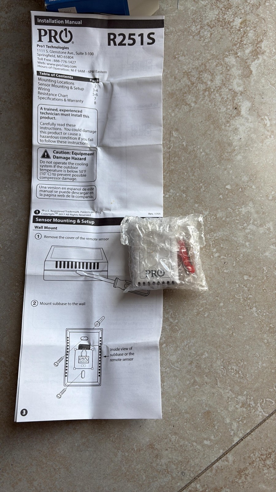 PRO1 R251S Wired Accessory: Indoor Remote Sensor for T755S, T855S and T955S