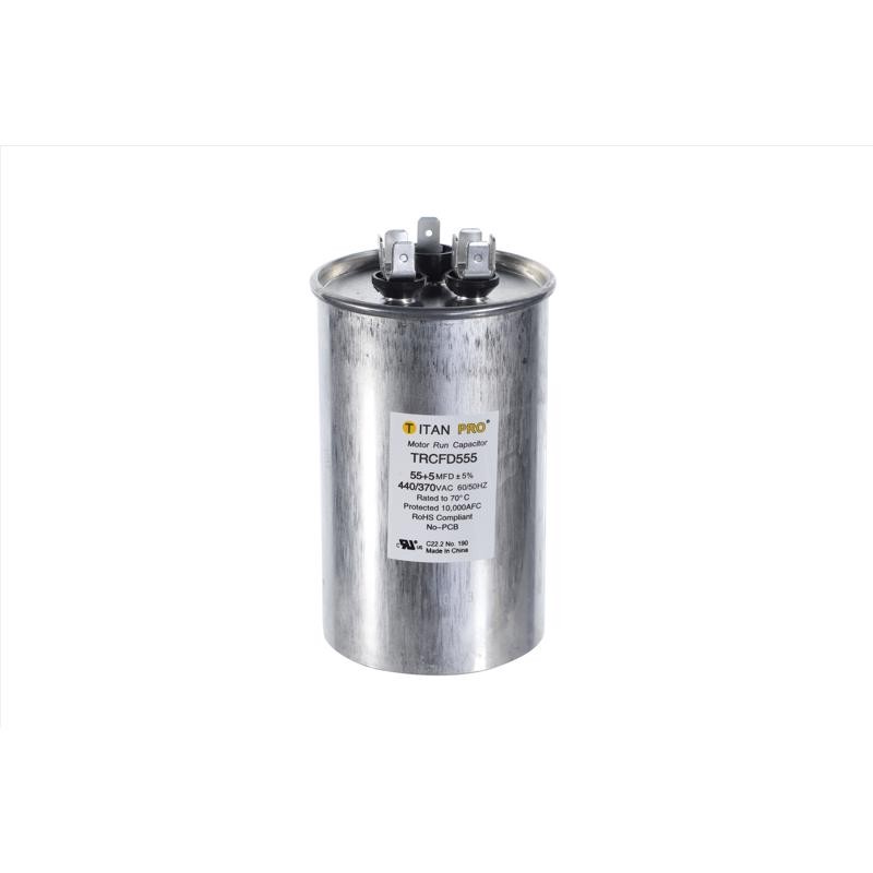 Titan Pro Round Run Capacitor 55+5 MFD 440 V Aluminum Case