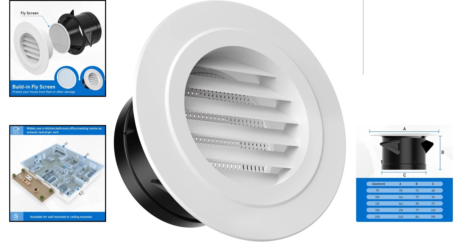 4-Inch Round Soffit Vent Cover with Fly Screen – Ideal for Bathroom & Kitchen