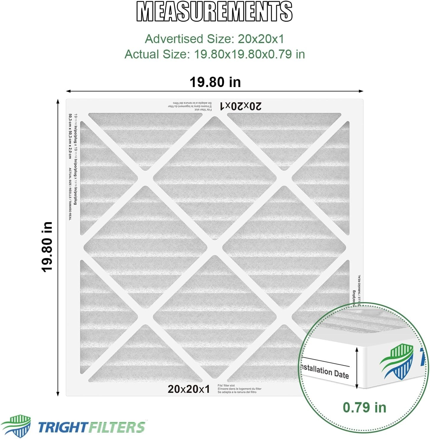 TRIGHTFILTERS 20x20x1 Air Filter 2 Pack, Durable MERV 8 Pleated Home HVAC AC Fur