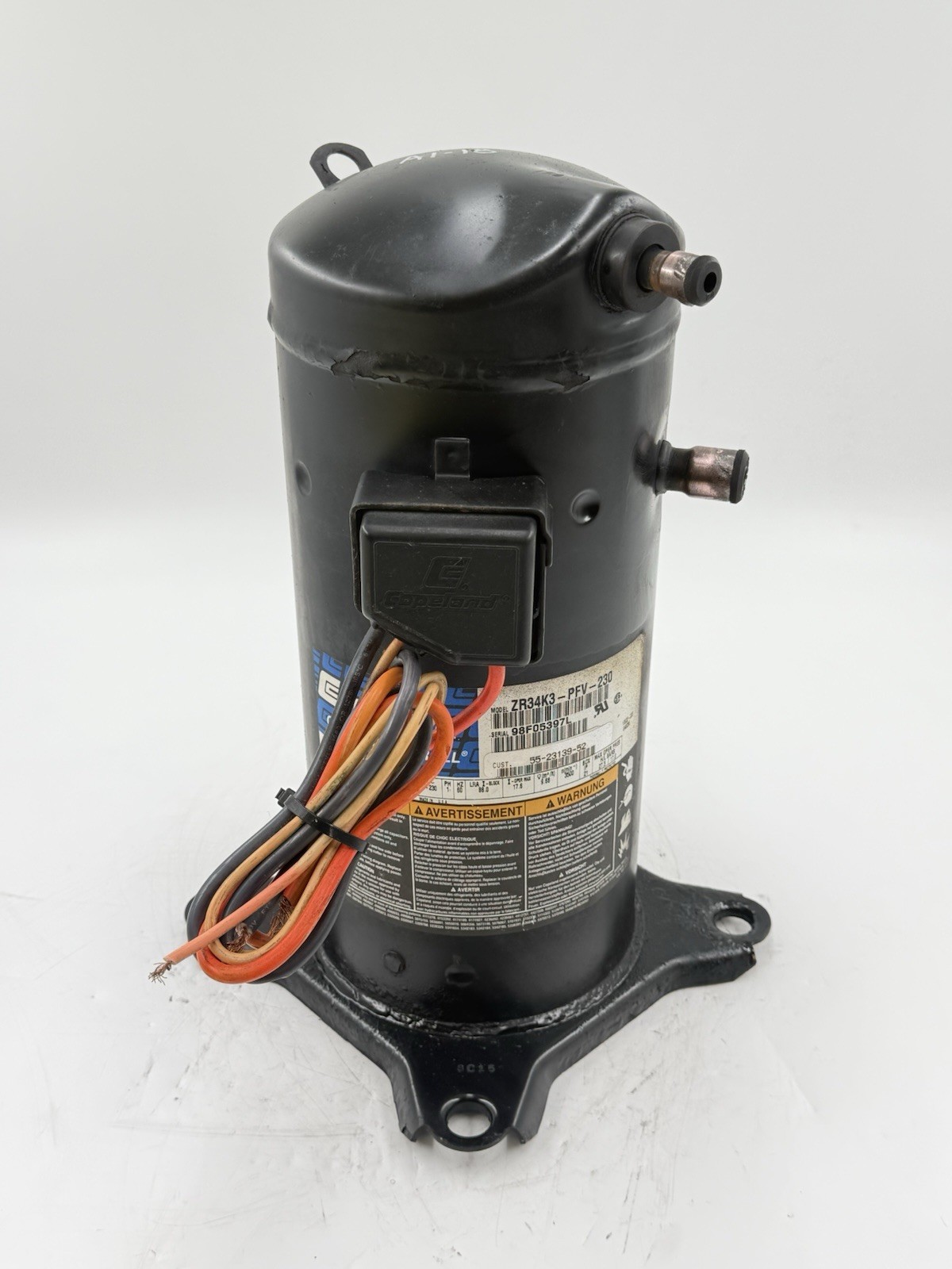 Copeland Scroll Compressor ZR34K3-PFV-230 R-22 208/230V Used/Tested #A1-18