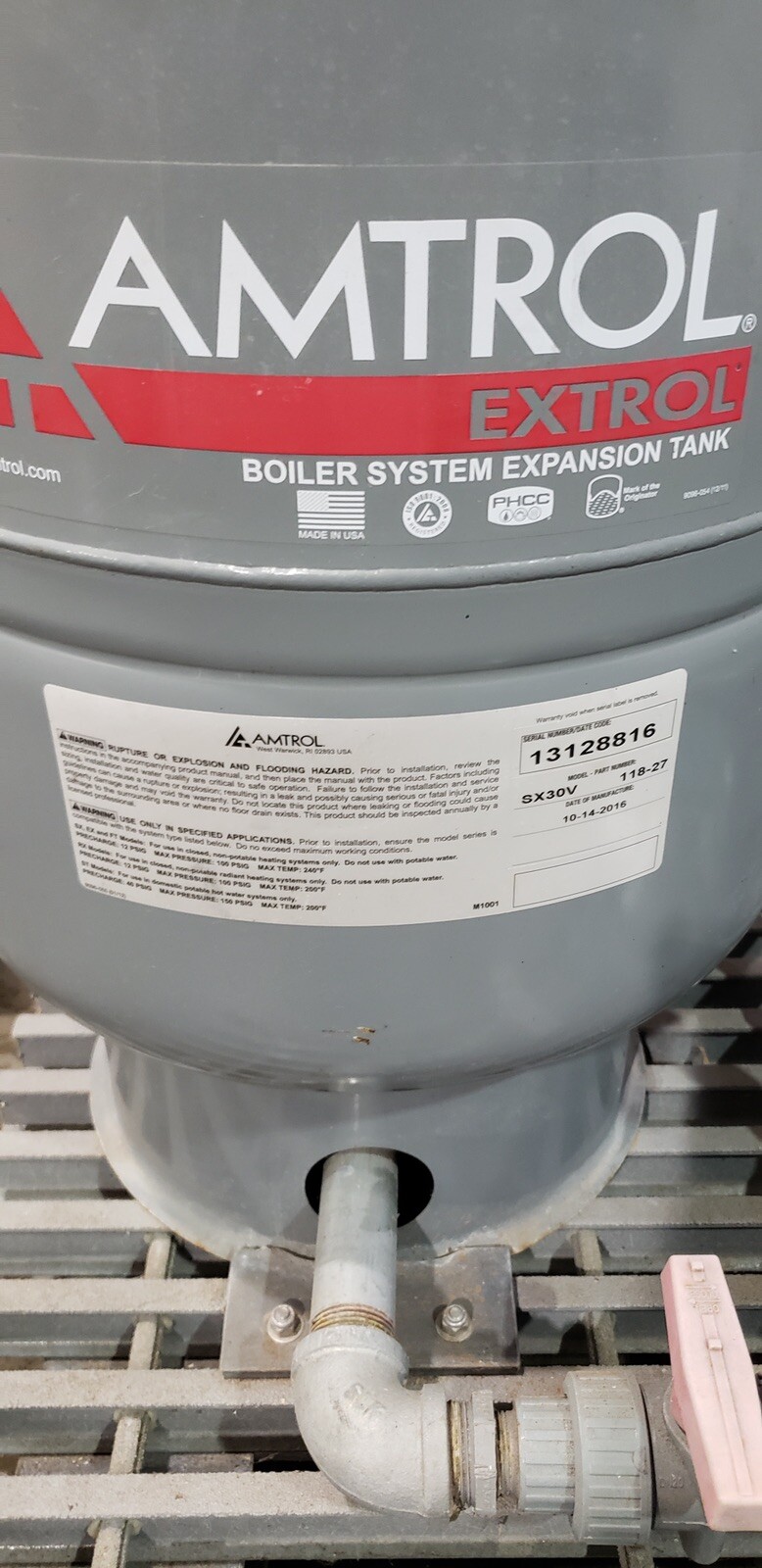 Amtrol Extrol SX-30V (118-27) Boiler Expansion Tank, With Water Feeder