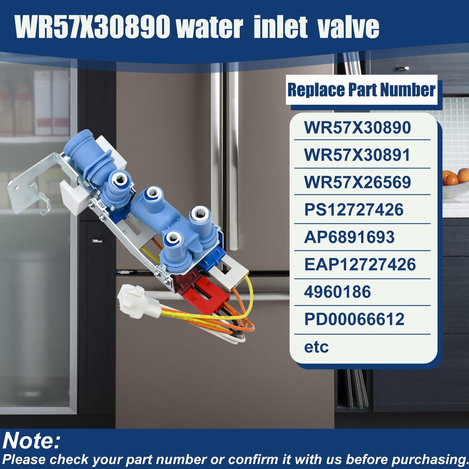 WR57X30890, WR57X30891 Refrigerator Water 4.53 x 7.09 x 3.35 inches, Blue