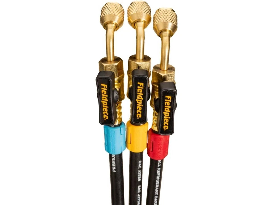 Fieldpiece HR3B Ball Valve Refrigerant Hose Set (3) with Color Tags – 1/4″ x 1/4