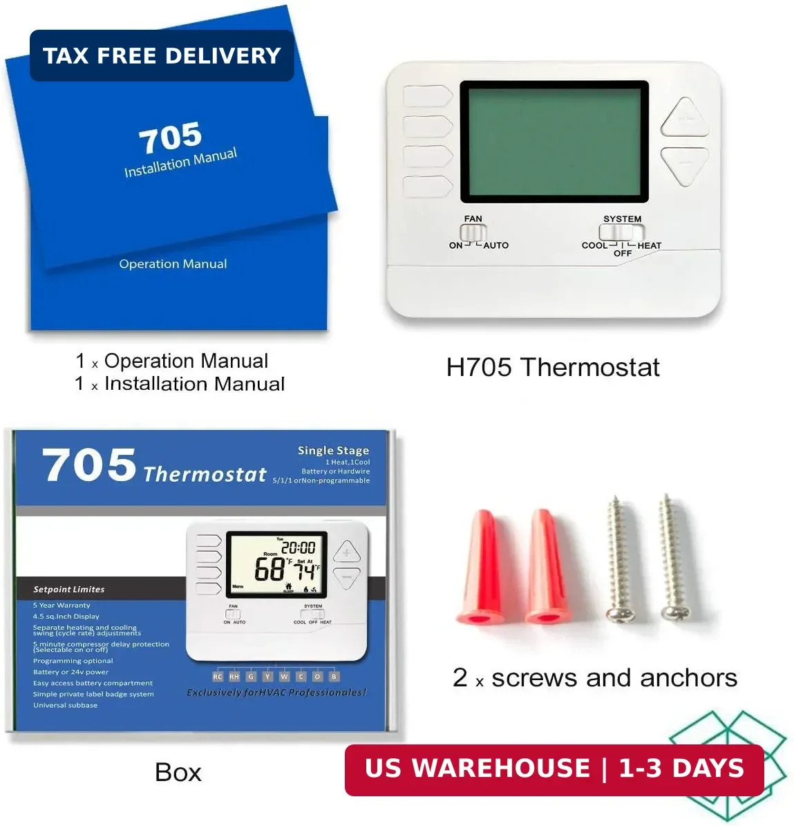 Heagstat 5-1-1 Day Programmable Thermostat for Home Conventional Single-Stage Sy