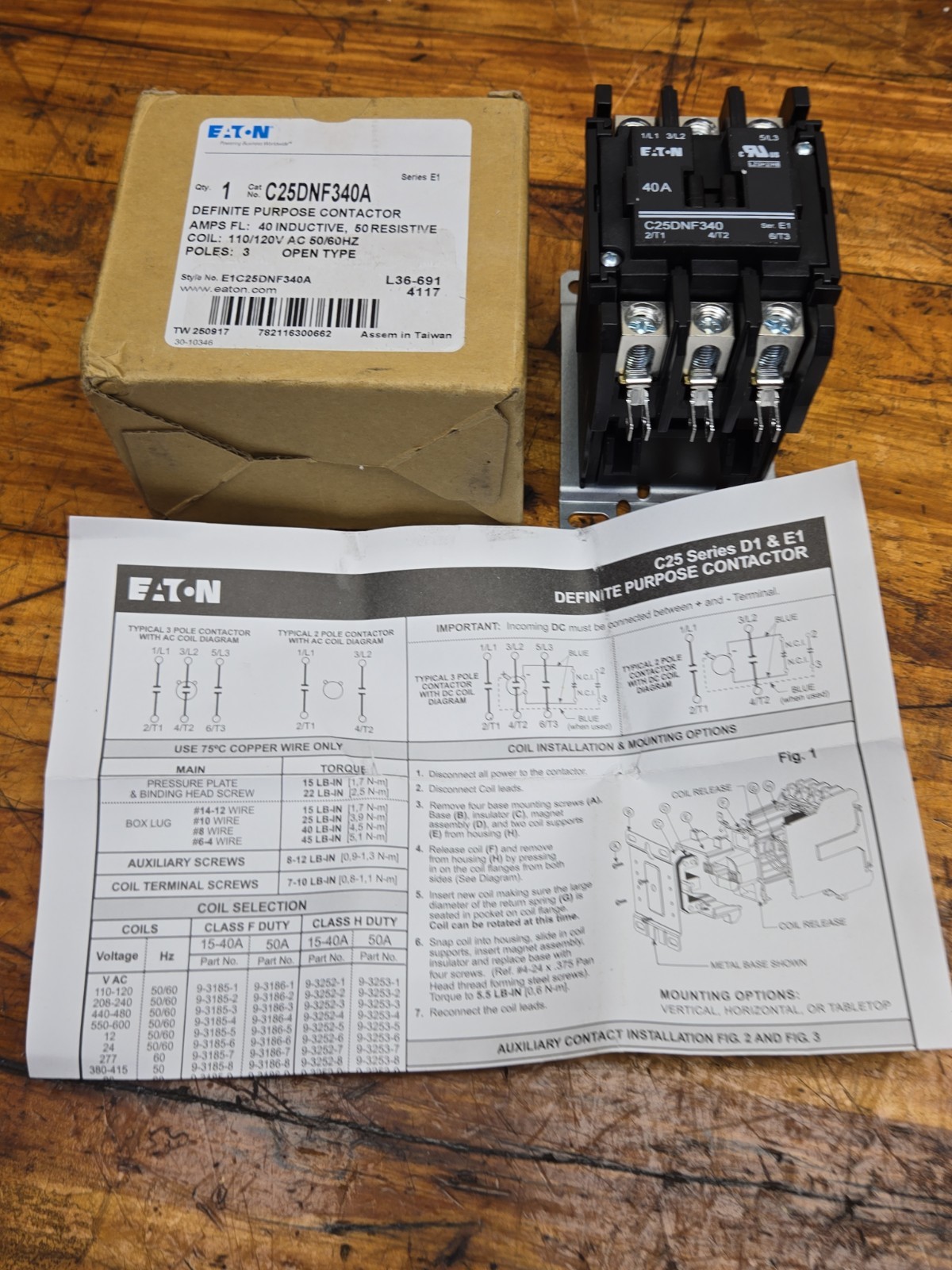 C25DNF340A Eaton / Cutler Hammer Contactor – 40 Amp 3 Pole 110/120V Coil