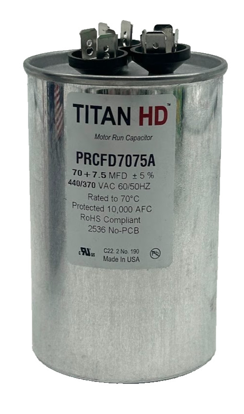 TITAN HD 70 + 7.5 MFD Dual Voltage Round Run Capacitor (440V/370V)