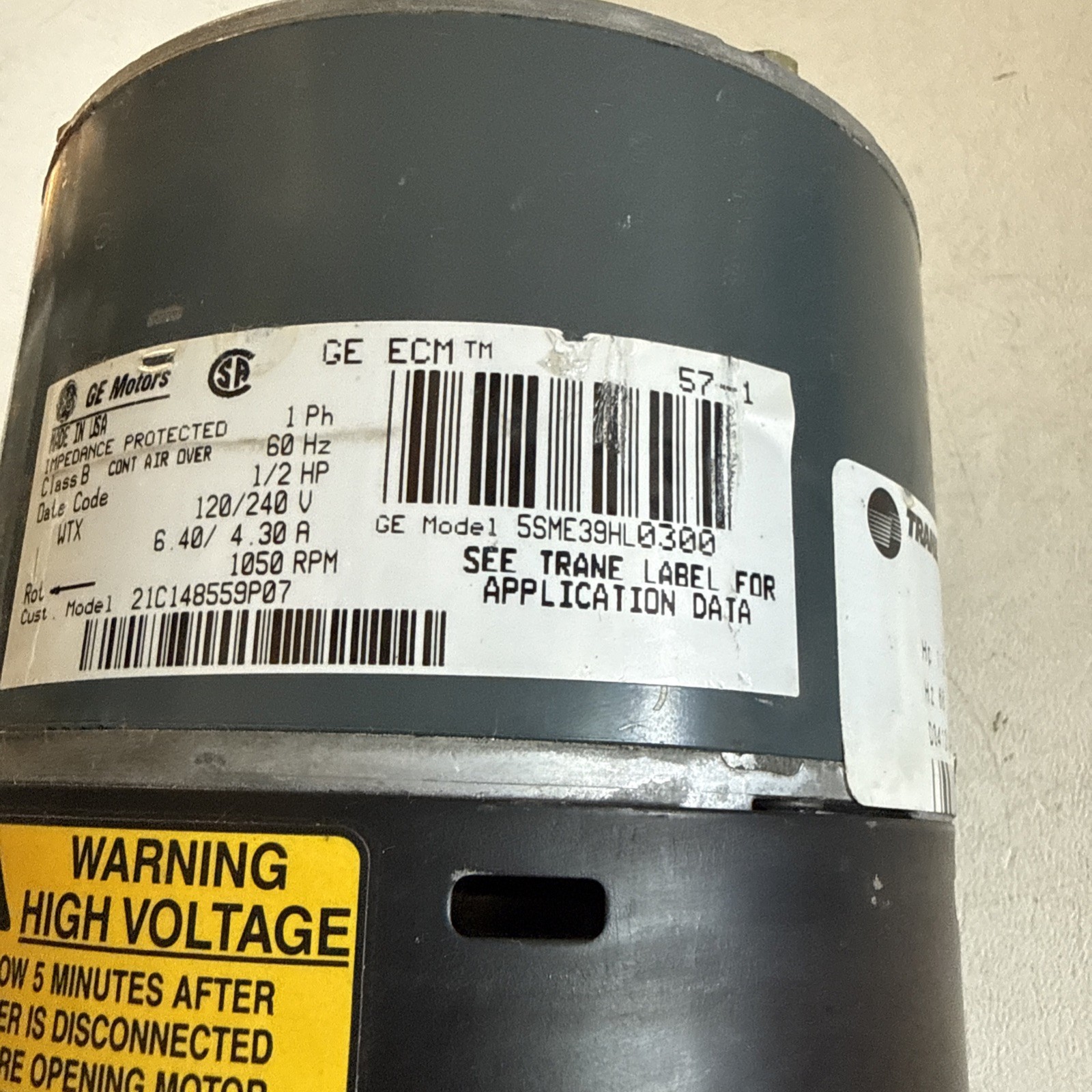 GE Motors 5SME39HL0300 OEM 1/2hp 200/230 V CCW Rotation Motor D341314P02