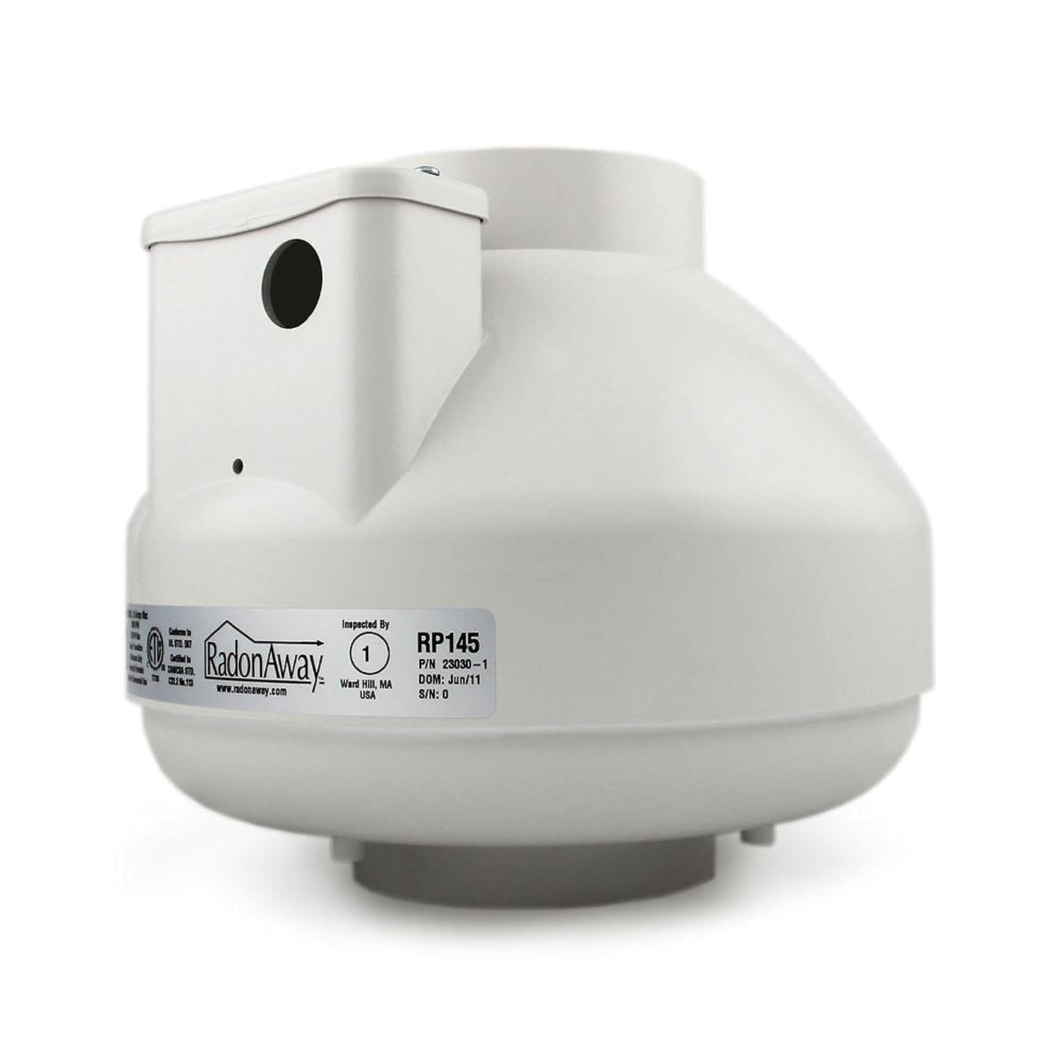RP145C Radon Fan P/N 23030-1 Inlet/Outlet Diameter of 4.5