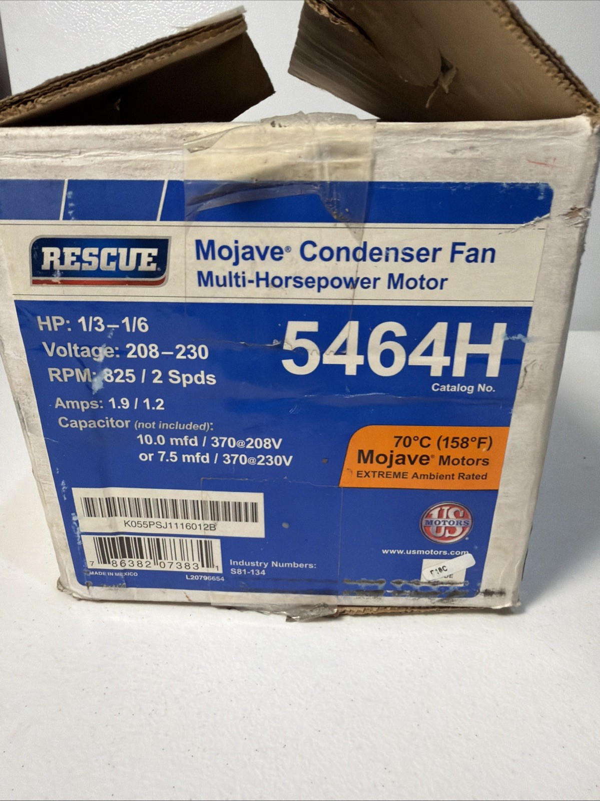 US Motors 5464H RESCUE MOJAVE 5.6″ Condenser Motor, 208-230V, 1/3-1/6 HP, 825