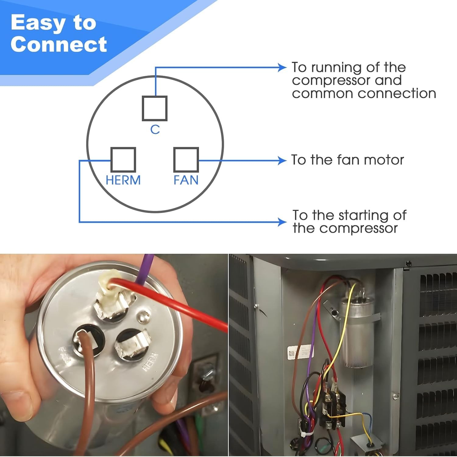 Durable 45/5 µF Round Capacitor – 370V/440V for HVAC Applications, Certified