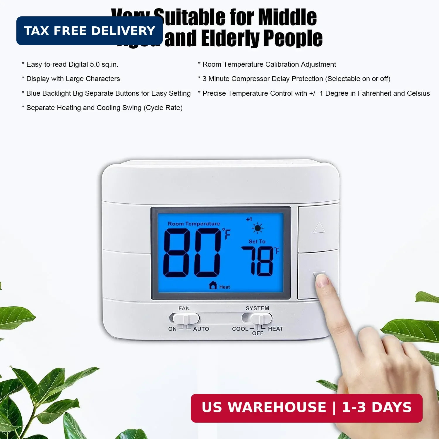 Non Programmable Thermostat for Home – Multi Stage 2H/2C, with Large LCD Display