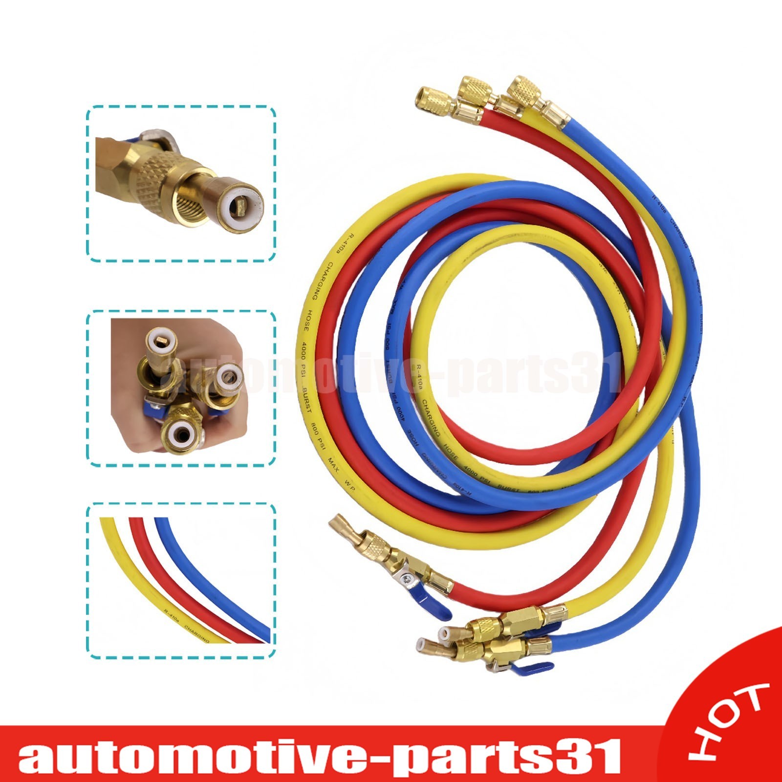 NEW For 29986 Plus II 72″ HVAC Charging Hose Set 1/4″ (3-Pack) US