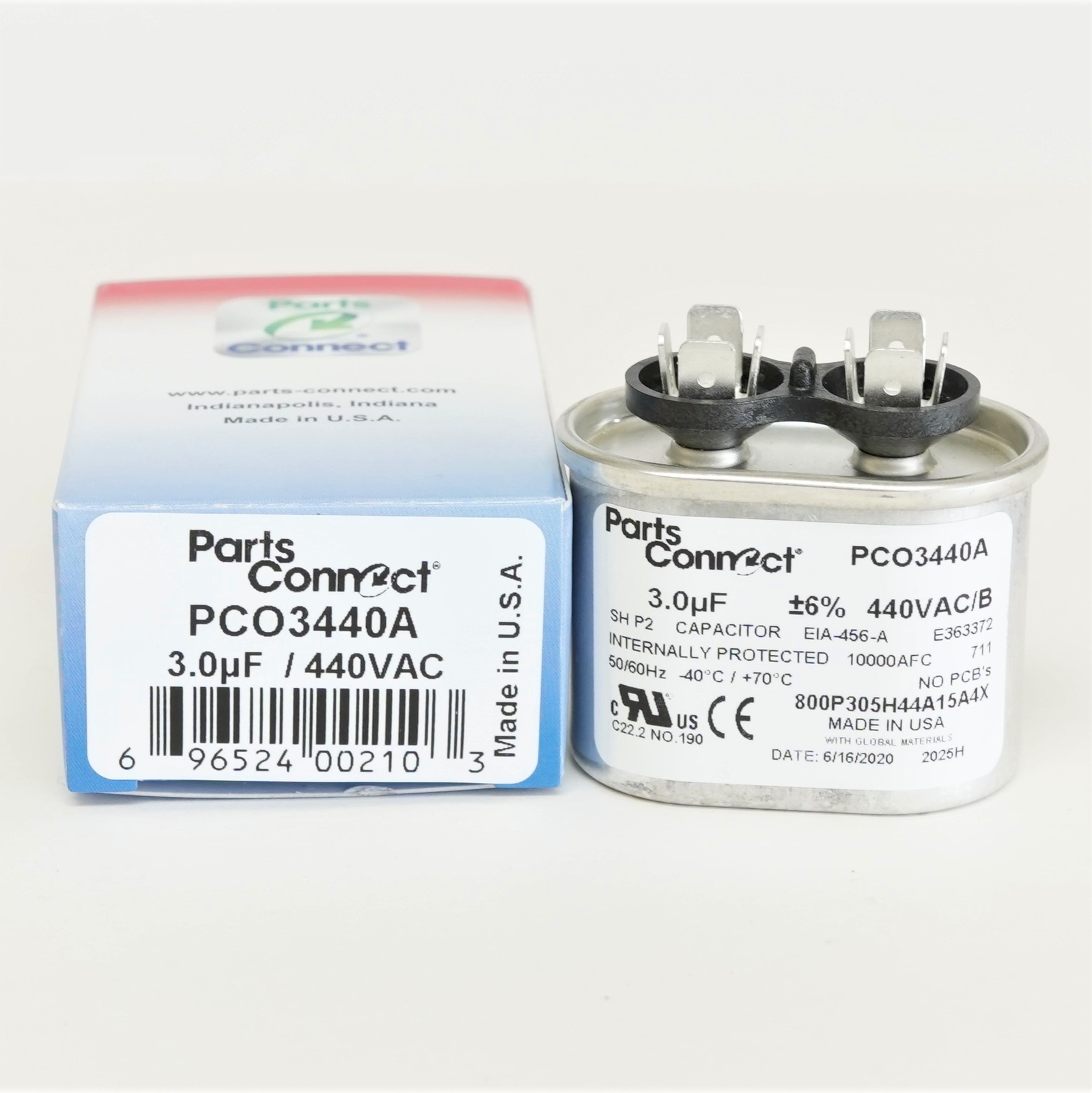 USA Run Capacitor 3 mfd (uf) 440 Volt Oval American Made PartsConnect PCO3440A