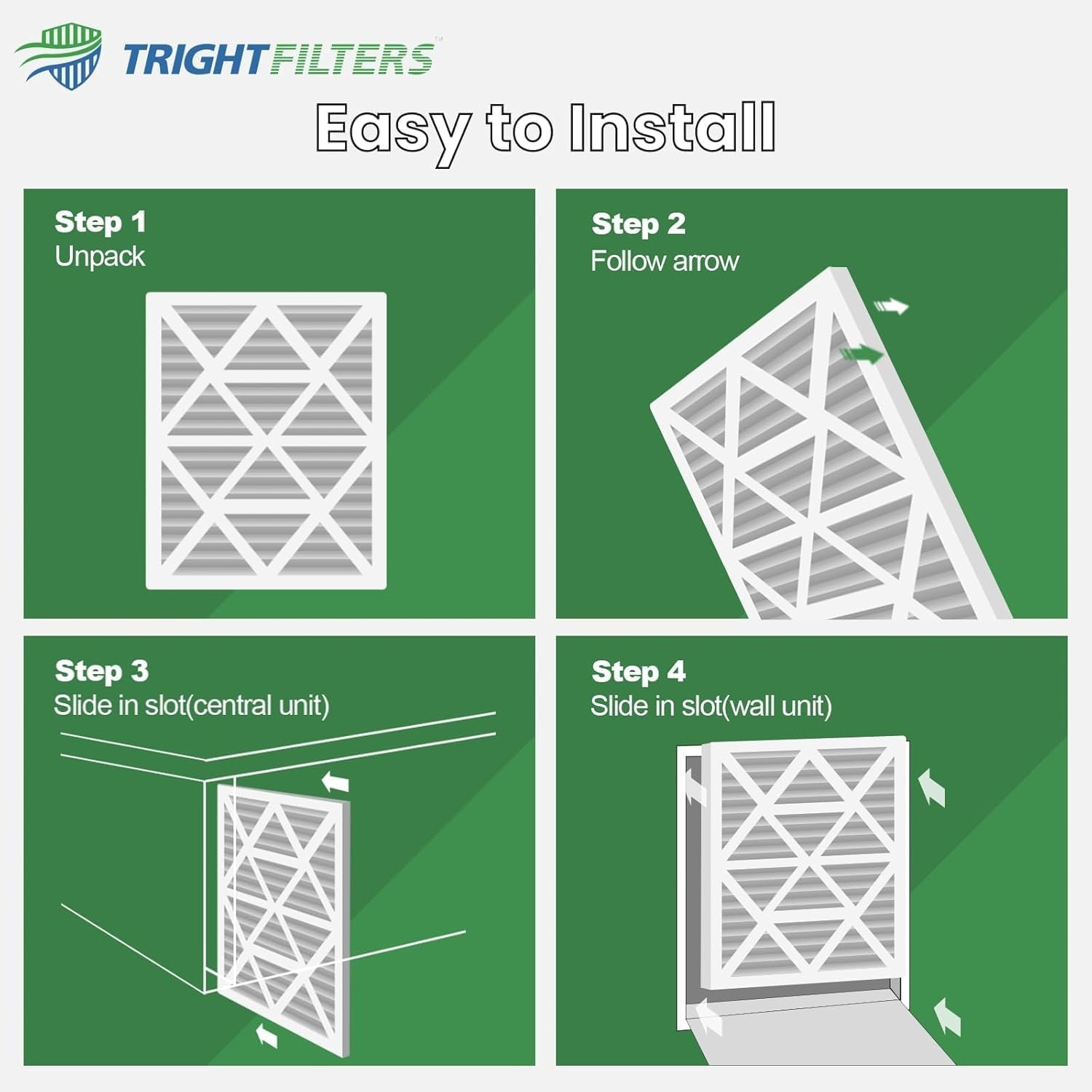 TRIGHTFILTERS 20x20x1 Air Filter 2 Pack, Durable MERV 8 Pleated Home HVAC AC Fur