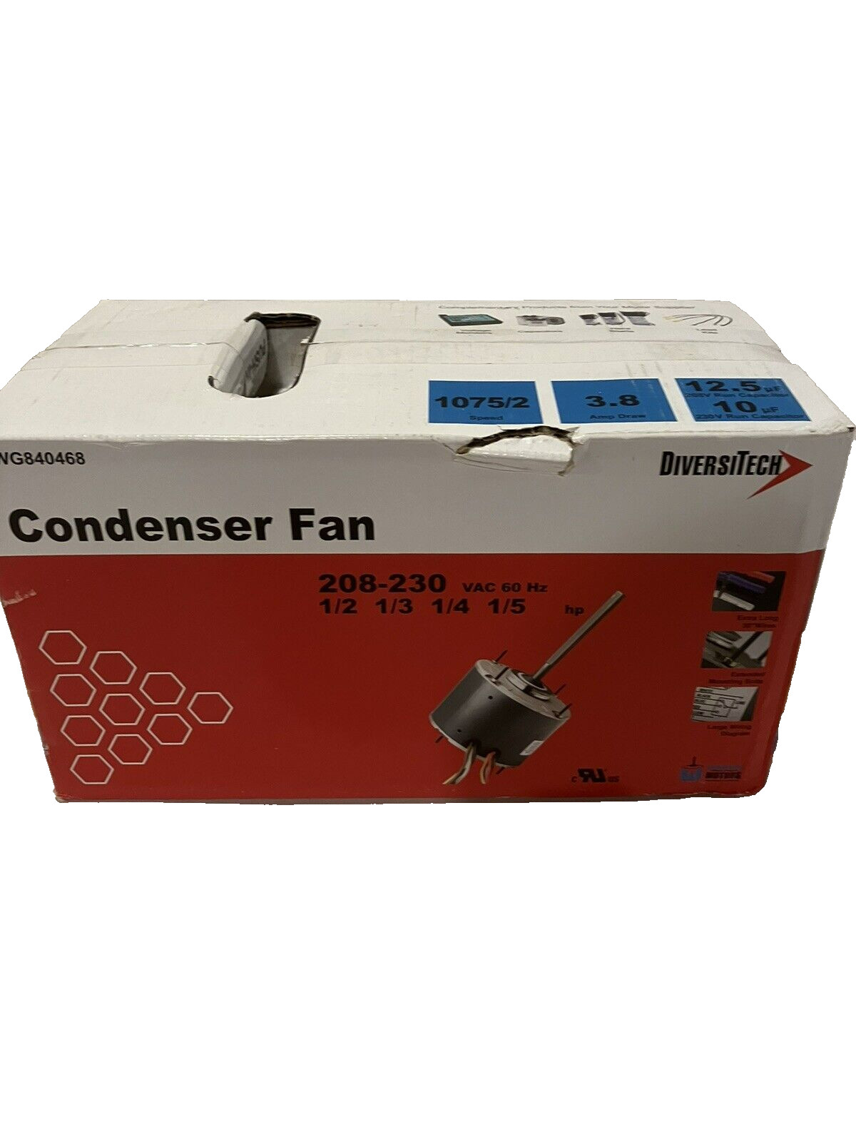 Diversitech Condenser Fan Motor WG840468 1/5-1/2 HP 208-230 VAC New in Box