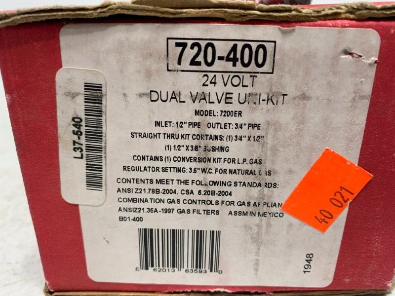Robershaw 720-400 Dual Valve 24V 1/2″ x 3/4″ 150000 BTU