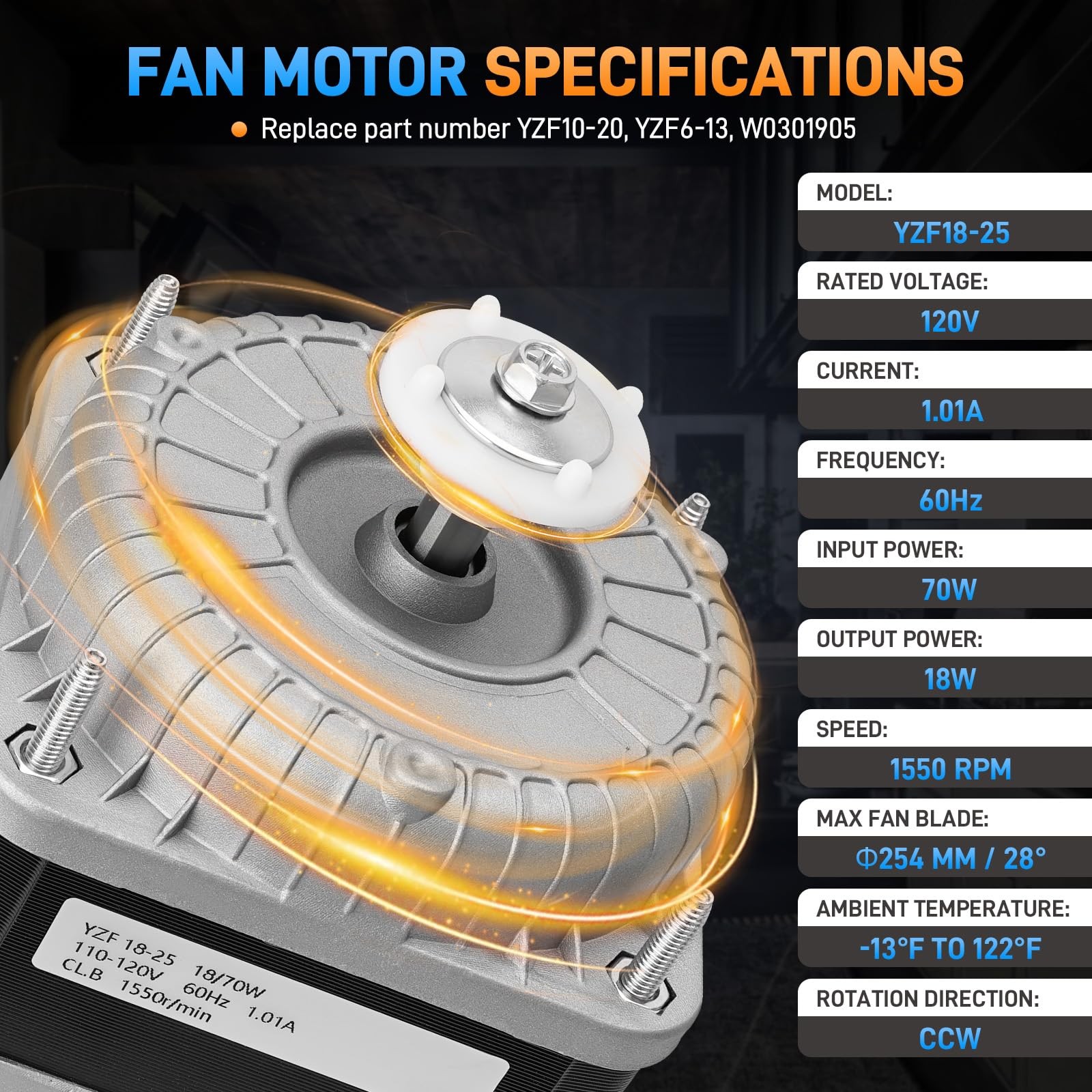 YZF10-20 Condenser Fan AC Motor 120V 18W Shaded Pole Motor YZF18-25 W0301905