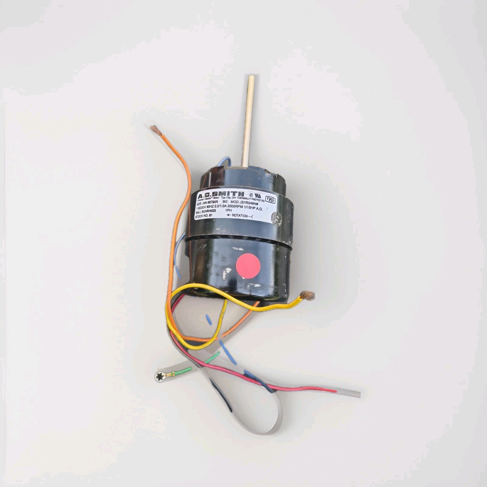 A.O.Smith Model 91 Electric Motor 1/15HP 5″x5/16 shaft 3000rpm JB1R048N 115/230V