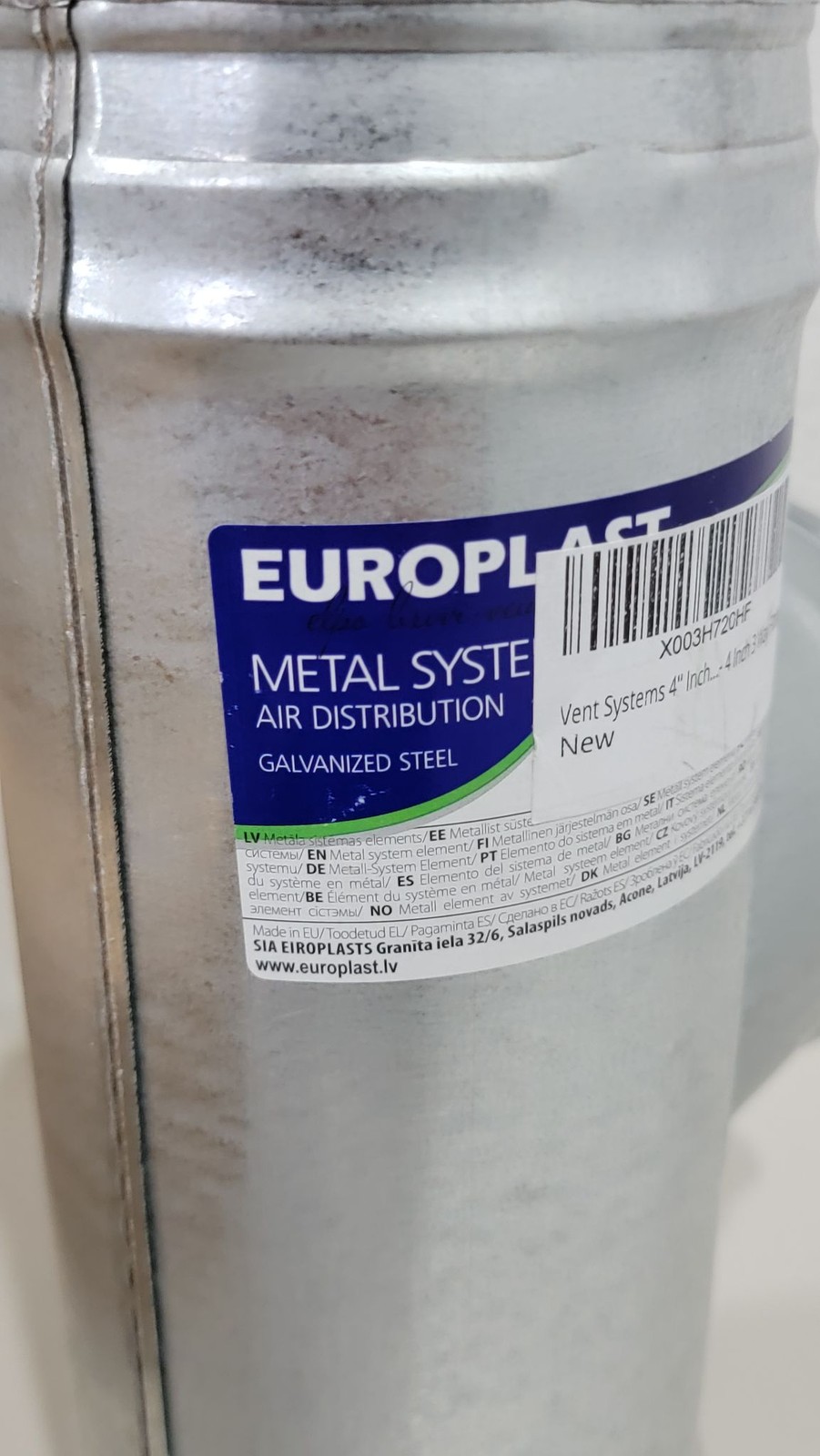 Europlast Duct Tee 4 Inch Galvanized Steel 3-Way Vent Fitting HVAC Round New