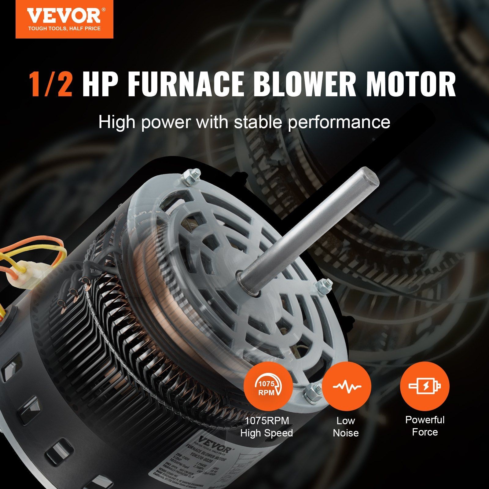 1/2HP Air Handler Blower Motor 1075RPM 208/230V 5 Speeds 48 Frame 3.4in Shaft