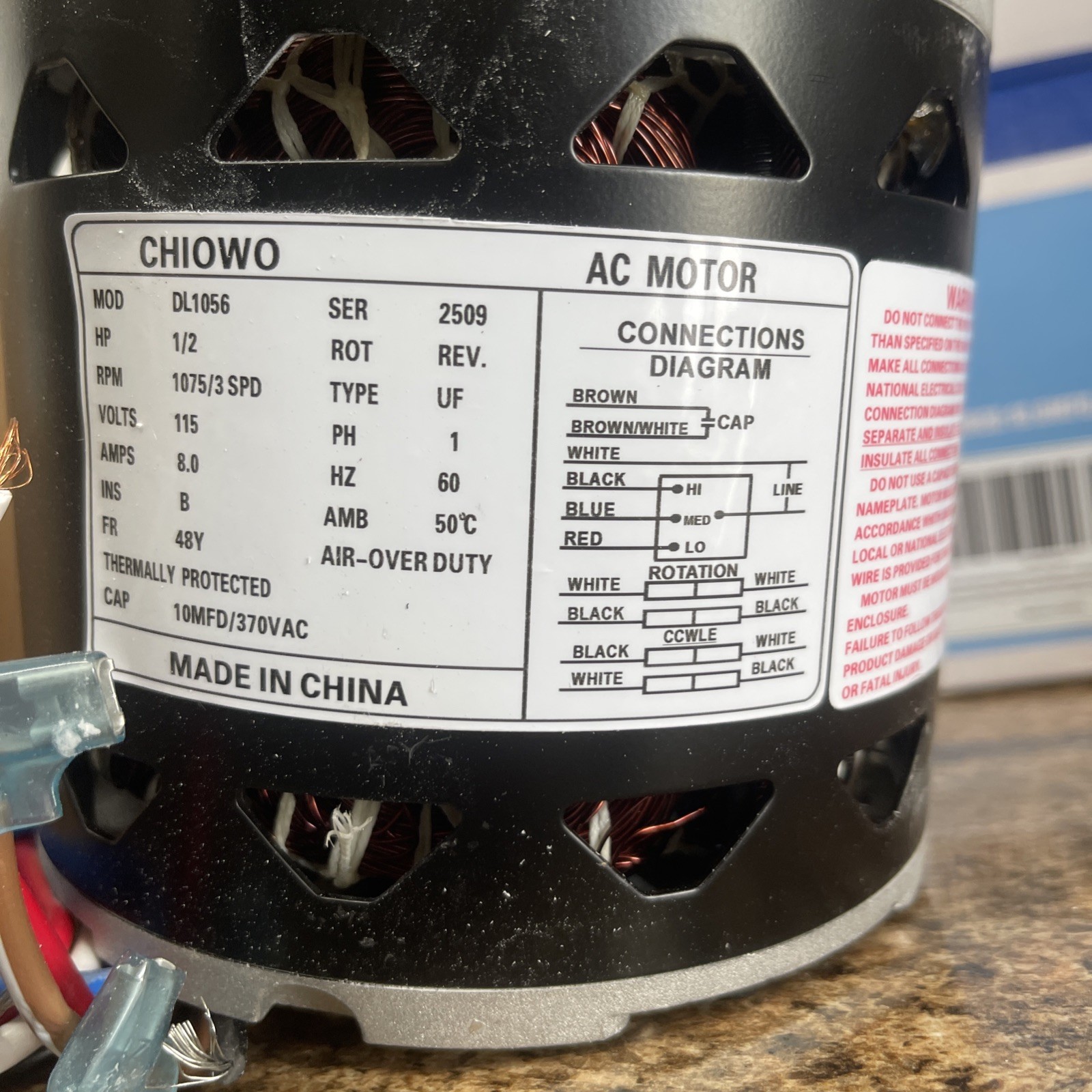 DL1056 Sleeve Bearing Direct Drive Blower Motor 1/2 hp 1075 370v