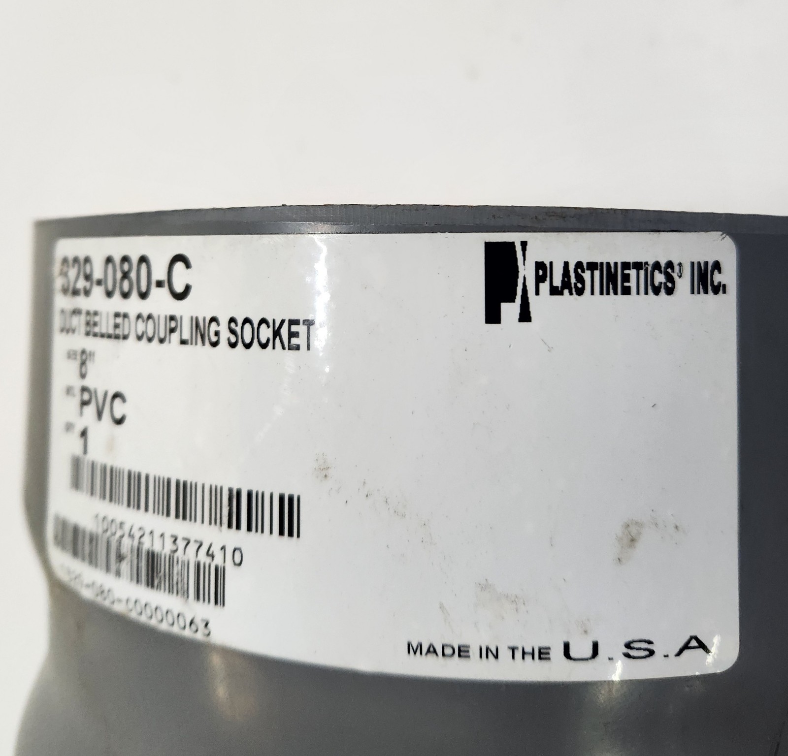 Plastinetics 329-080-C 8″ PVC Exhaust Duct Belled Coupling Socket