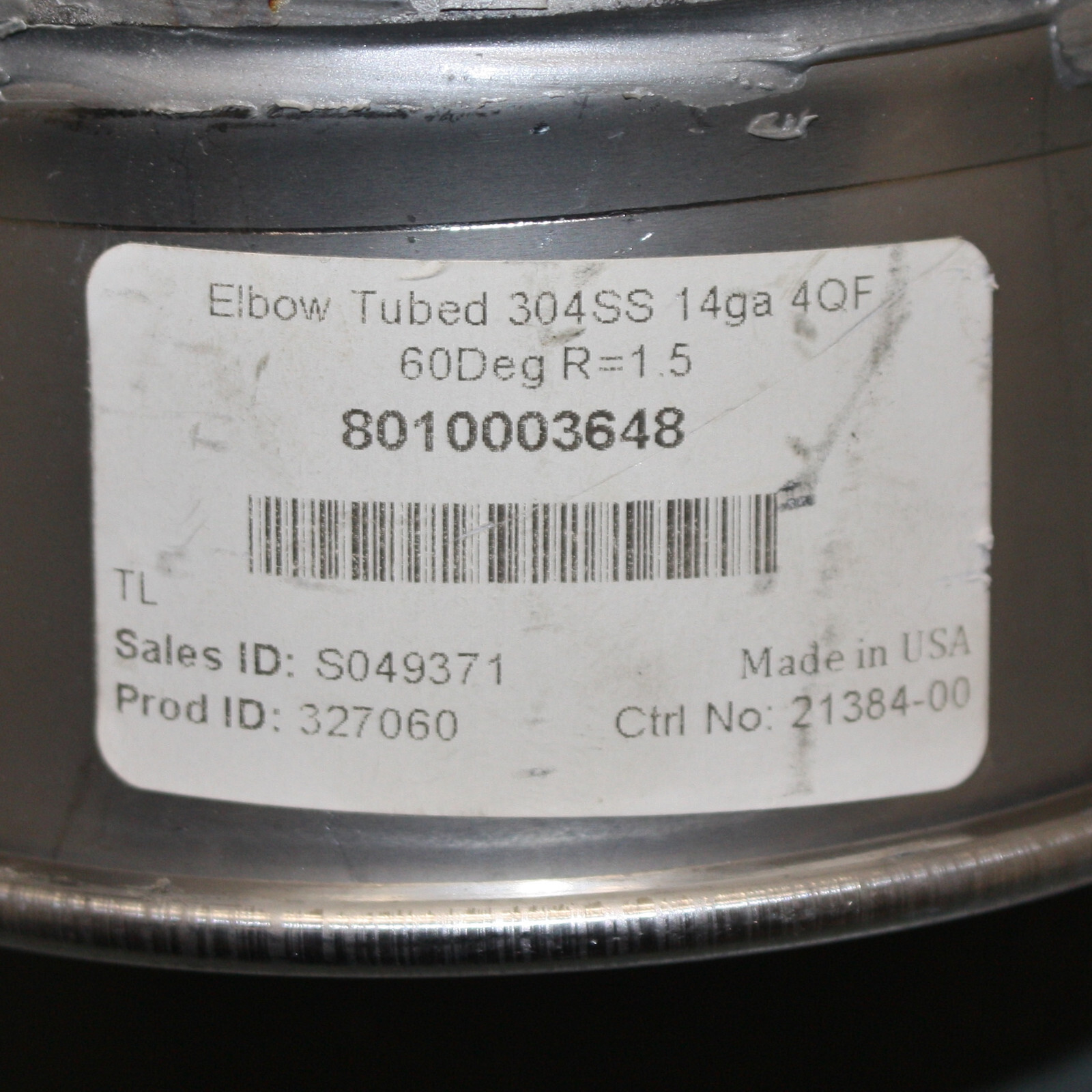 Nordfab 60° Elbow 8010003648, 4″ Duct, Stainless Steel, 14 ga QF Quick Fitting