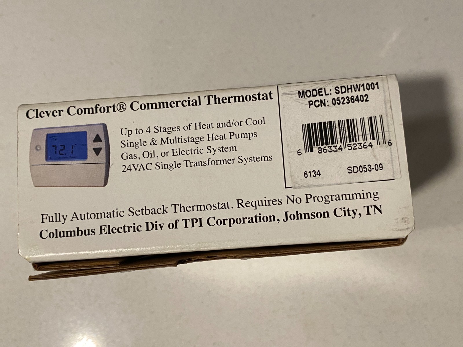 TPI SDHW1001 Clever Comfort Commercial Thermostat Heat Pump HVAC Wired 24VAC NEW