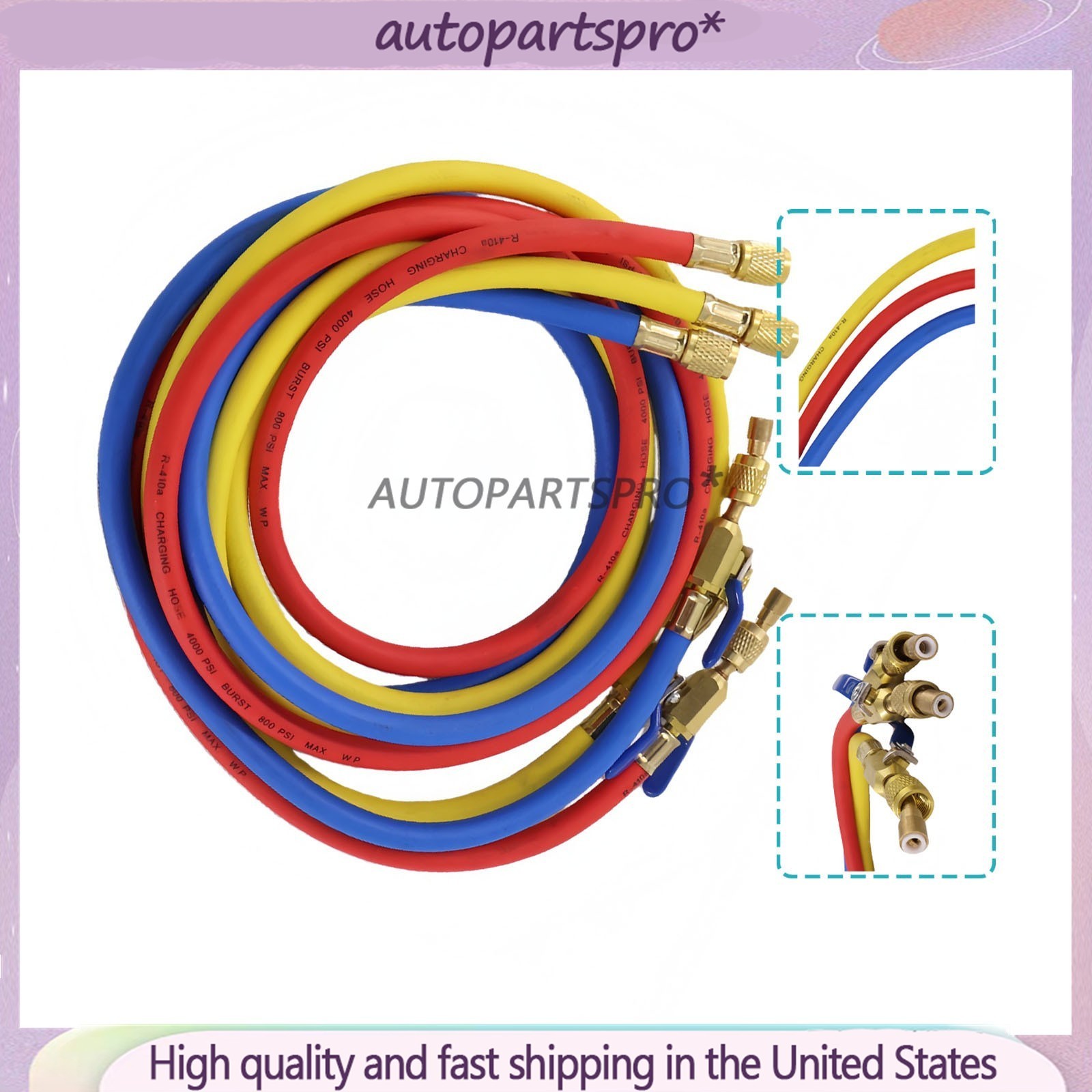 For R-410A Refrige 3Pack 29986 Plus II 1/4″ Hose with Compact Ball Valve 72″