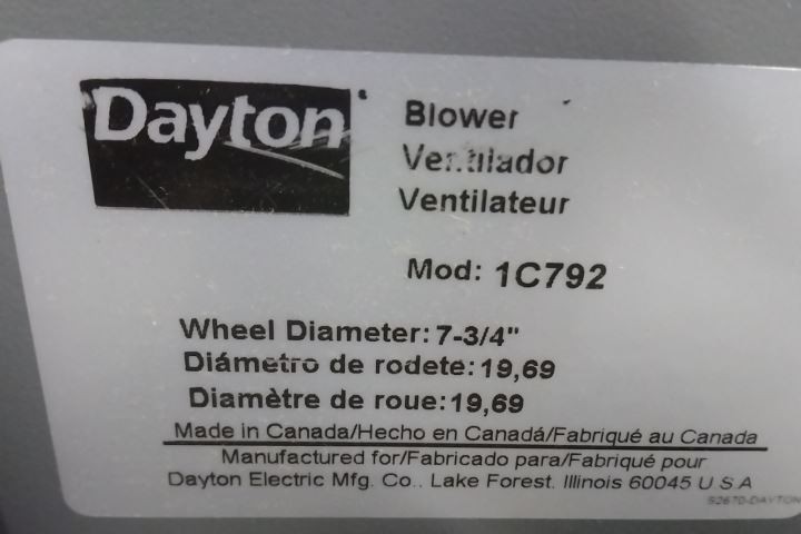 Dayton 1C792 7-3/4 In Wheel Diameter Steel Blower w/out Motor
